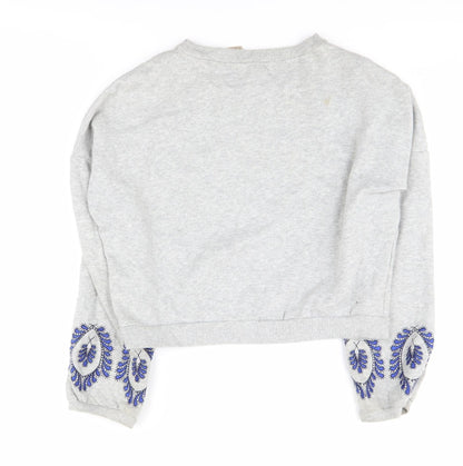 H&M Women's Grey Embroidered XS Sweatshirt