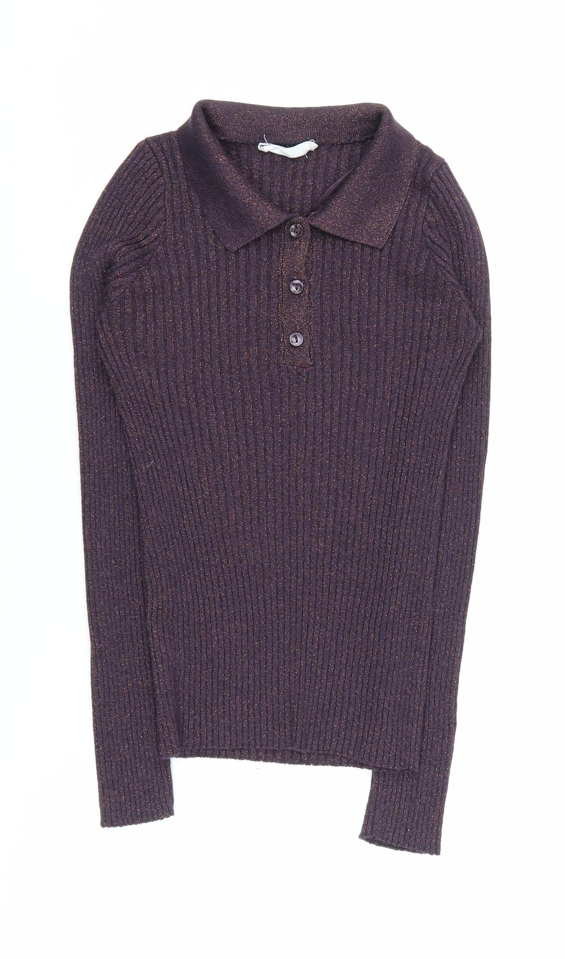Womens UK Size XS MNG Purple Henley Jumper