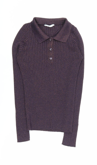 Womens UK Size XS MNG Purple Henley Jumper