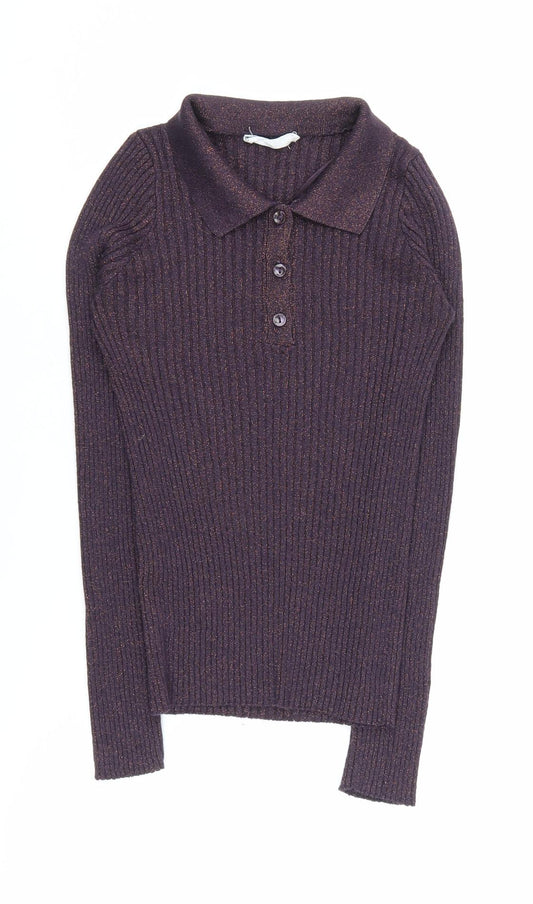 Womens UK Size XS MNG Purple Henley Jumper
