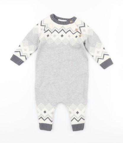 Next Unisex Baby Grey Geometric Knit Babygrow 3-6 Months