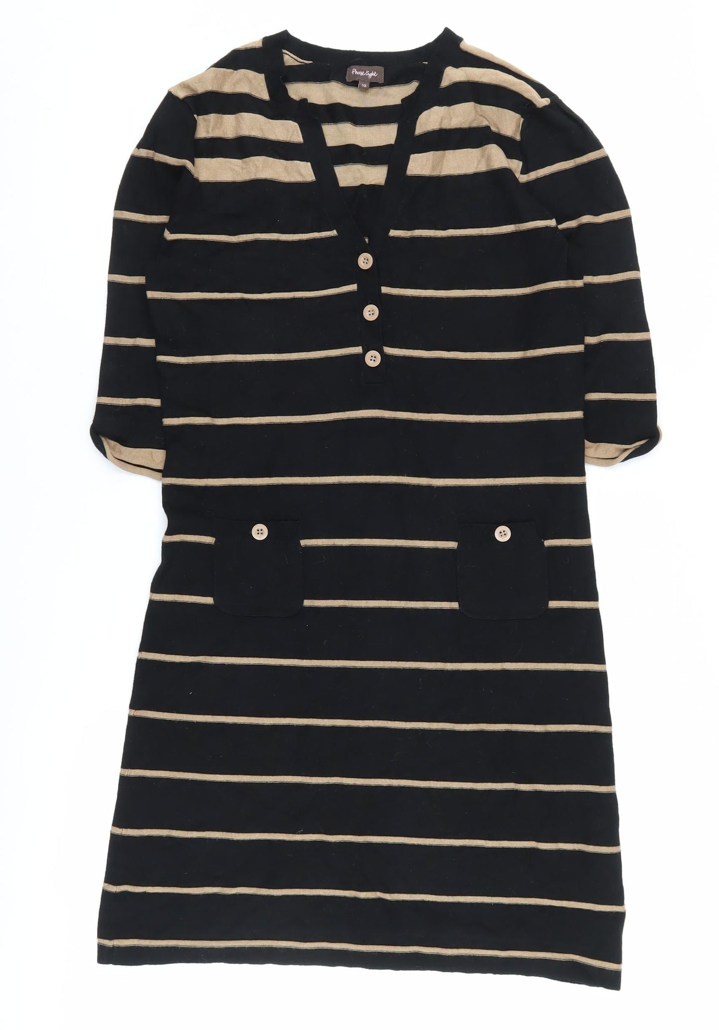 Phase Eight Women's Black Striped Knee Length Shift Dress