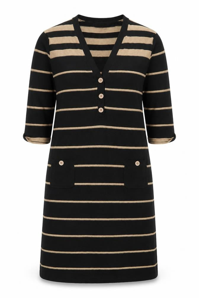 Phase Eight Women's Black Striped Knee Length Shift Dress