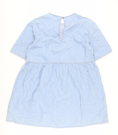 H&M Women's Blue Short Shift Dress S Rounded Neck