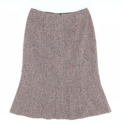 Hobbs Women's Grey Herringbone Midi Skirt, Size 10, Pleated