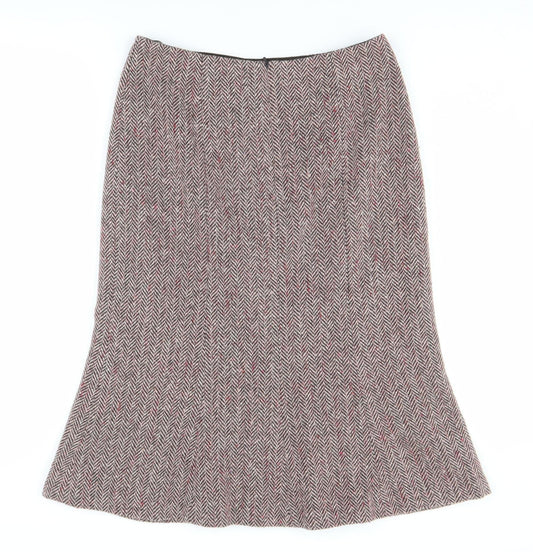 Hobbs Women's Grey Herringbone Midi Skirt, Size 10, Pleated