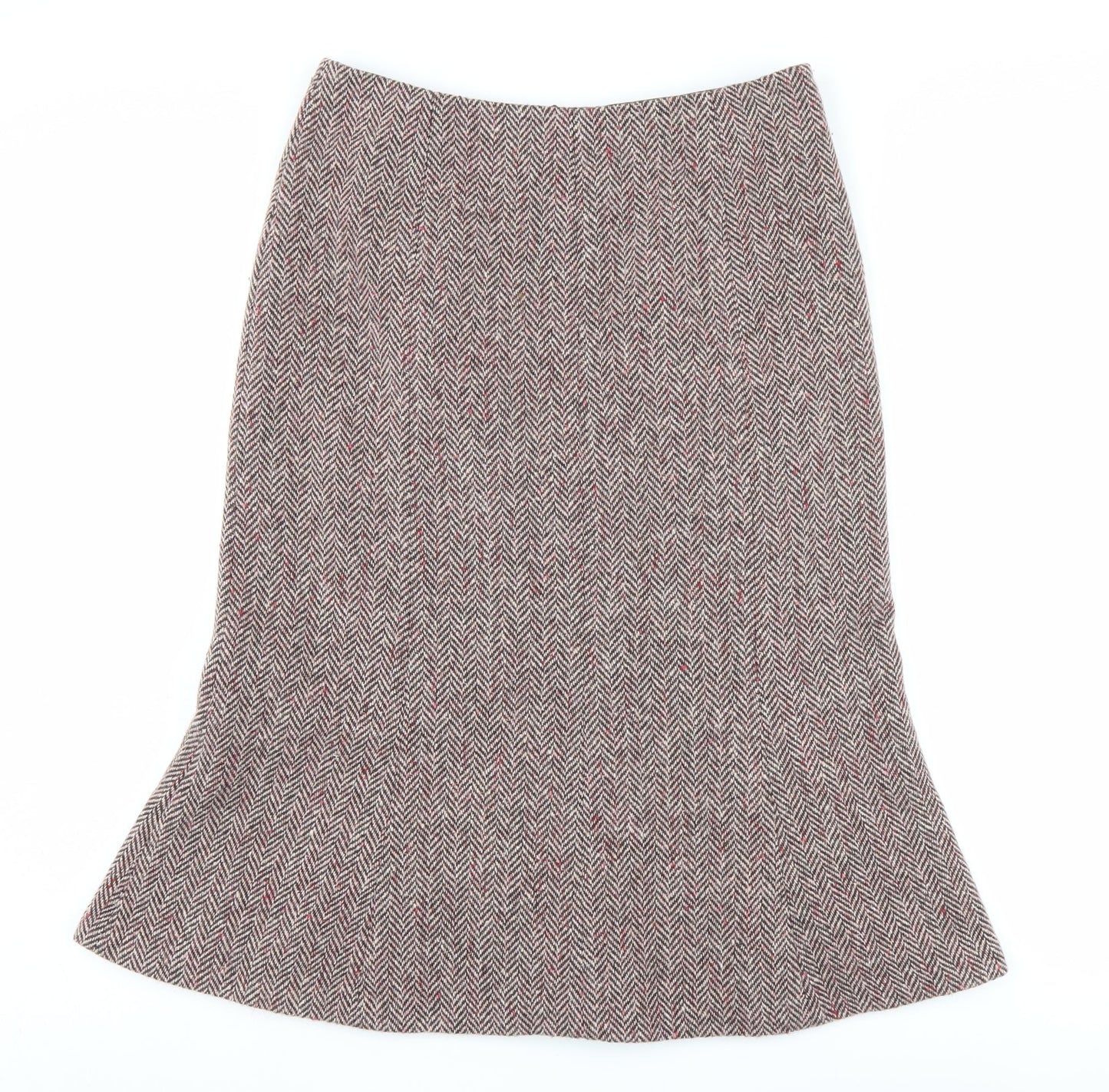 Hobbs Women's Grey Herringbone Midi Skirt, Size 10, Pleated
