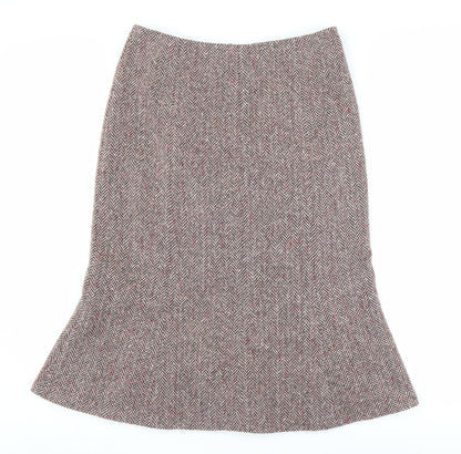 Hobbs Women's Grey Herringbone Midi Skirt, Size 10, Pleated