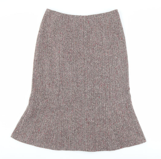 Hobbs Women's Grey Herringbone Midi Skirt, Size 10, Pleated