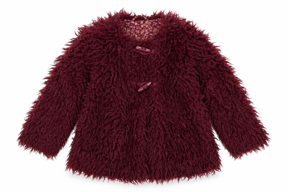 Front view of Next girls’ red acrylic coat, 2-3 years, autumn-winter