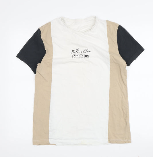 Peacocks Men's Colourblock T-Shirt - M, Beige/Black/White