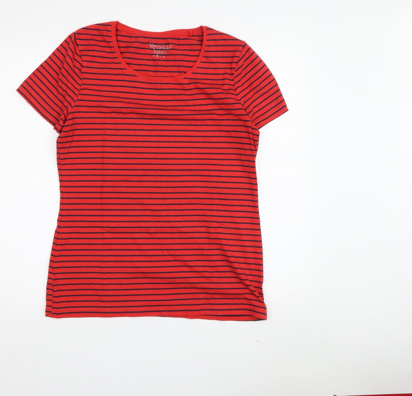 Yessica Women's Red Striped Basic T-Shirt M Casual