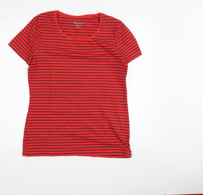 Yessica Women's Red Striped Basic T-Shirt M Casual