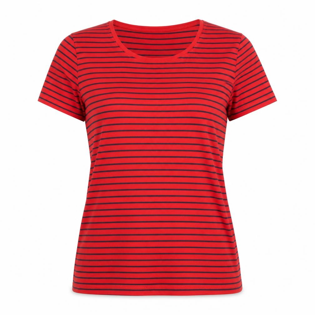 Yessica Women's Red Striped Basic T-Shirt M Casual