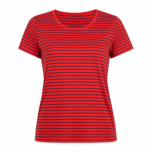 Yessica Women's Red Striped Basic T-Shirt M Casual