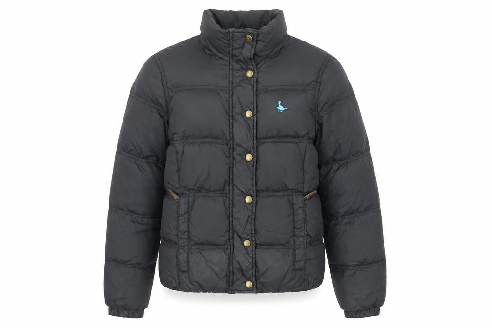 Front view of Jack Wills boys’ black puffer jacket, size 8, winter warm coat
