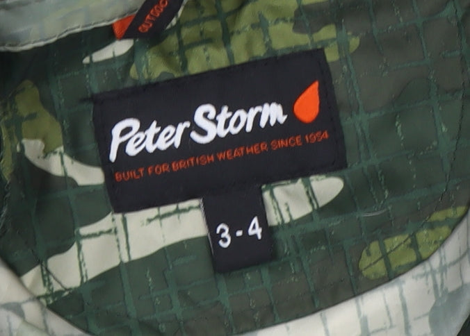 Peter Storm Boys Green Camouflage Rain Coat Size 3-4 Years