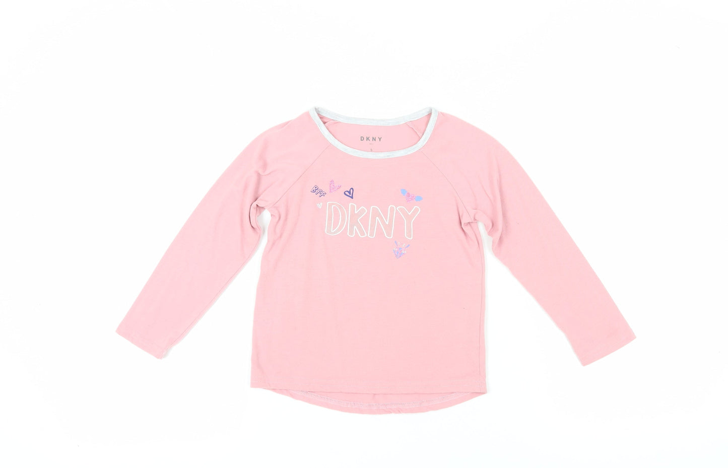 DKNY Girls Pink Long Sleeve T-Shirt, Size 5, Pullover Style