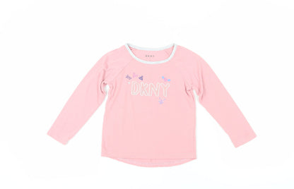 DKNY Girls Pink Long Sleeve T-Shirt, Size 5, Pullover Style