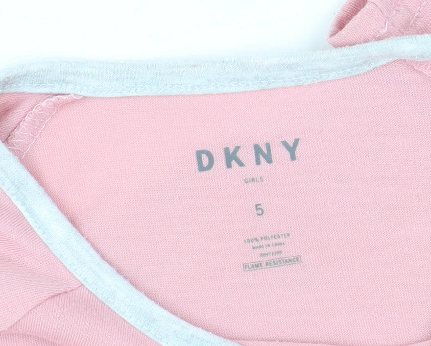 DKNY Girls Pink Long Sleeve T-Shirt, Size 5, Pullover Style