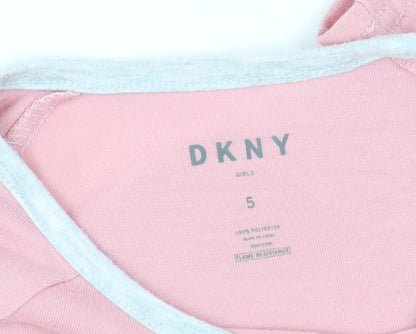 DKNY Girls Pink Long Sleeve T-Shirt, Size 5, Pullover Style