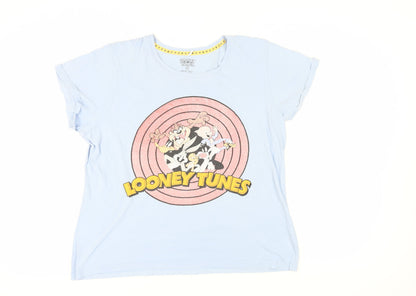 Unisex Adults UK Size 18-20 Looney Tunes Blue Basic T-Shirt