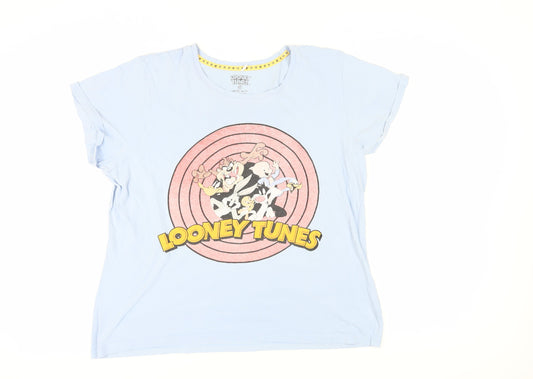 Unisex Adults UK Size 18-20 Looney Tunes Blue Basic T-Shirt
