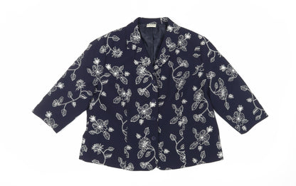 Eastex Women's Blue Floral Blazer, Size 18, 3/4 Sleeve