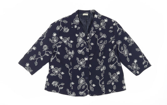 Eastex Women's Blue Floral Blazer, Size 18, 3/4 Sleeve