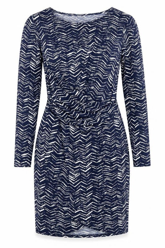 Front view of Jacqueline de Yong Women's Blue Geometric Bodycon Dress M
