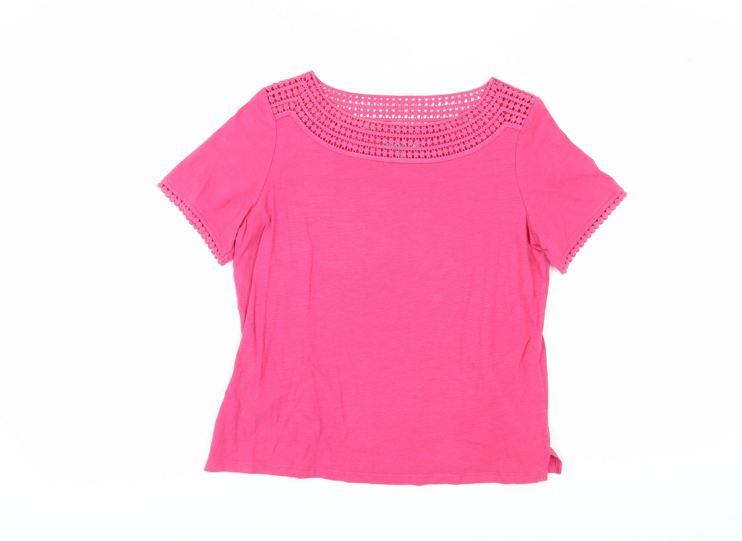 Laura Ashley Pink Women’s T-Shirt, Size 8, Crochet Accent