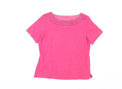Laura Ashley Pink Women’s T-Shirt, Size 8, Crochet Accent