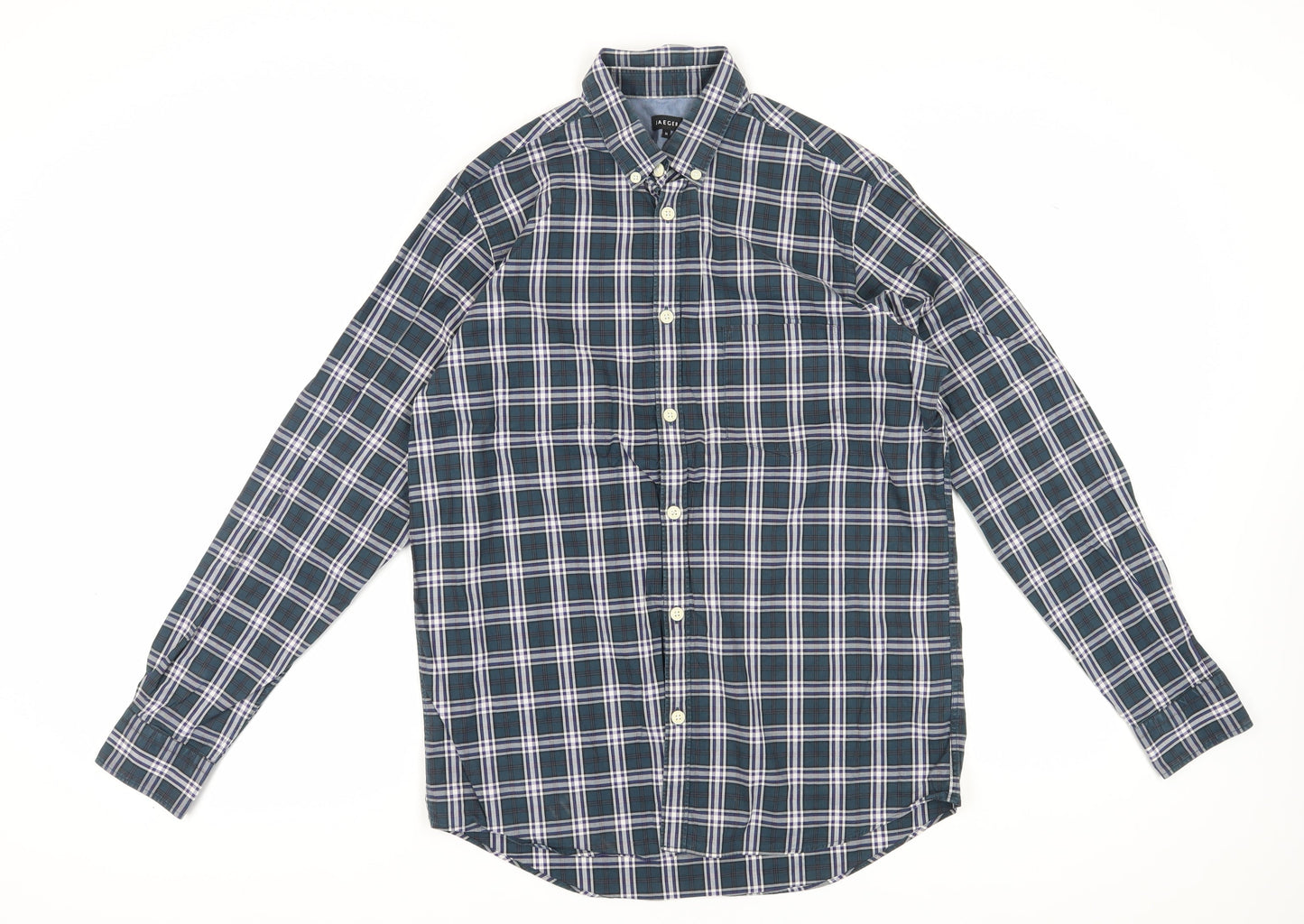 Jaeger Men's Blue Plaid Long Sleeve Shirt Medium
