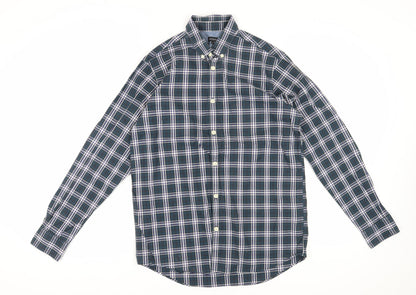 Jaeger Men's Blue Plaid Long Sleeve Shirt Medium
