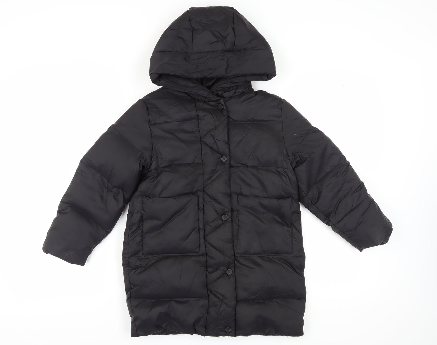 Zara Girls Black Hooded Puffer Jacket Size 8 Winter Coat