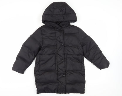 Zara Girls Black Hooded Puffer Jacket Size 8 Winter Coat