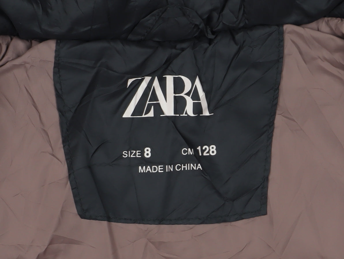 Zara Girls Black Hooded Puffer Jacket Size 8 Winter Coat