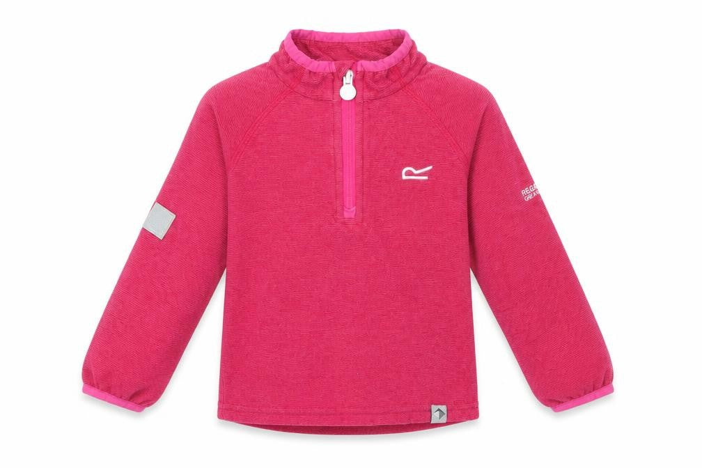 Front view of Regatta girls’ pink 1/4 zip lightweight sweatshirt 3-4 years