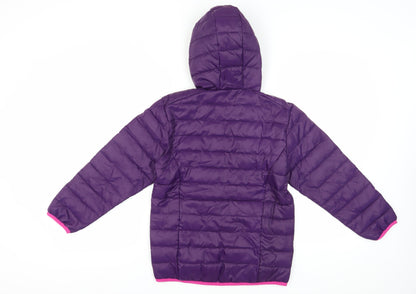 Freedom Trail Girls' Purple Puffer Jacket, 9-10 Years, Hooded, Zip Closure