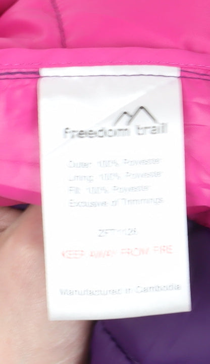 Freedom Trail Girls' Purple Puffer Jacket, 9-10 Years, Hooded, Zip Closure