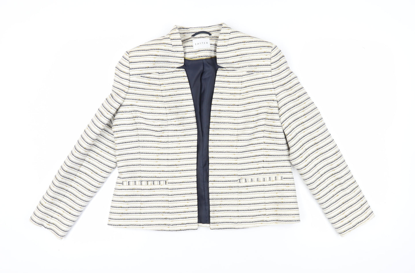 Eastex Womens Ivory Striped Bouclu00e9 Blazer, Size 10