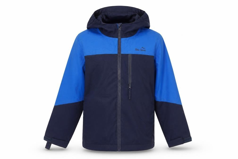 Front view of Peter Storm boys’ blue hooded jacket 7-8 years