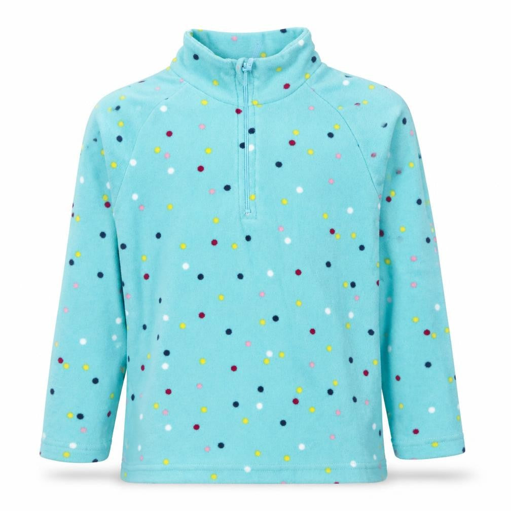 Front view of Mountain Warehouse girls’' blue spotted fleece pullover sweatshirt