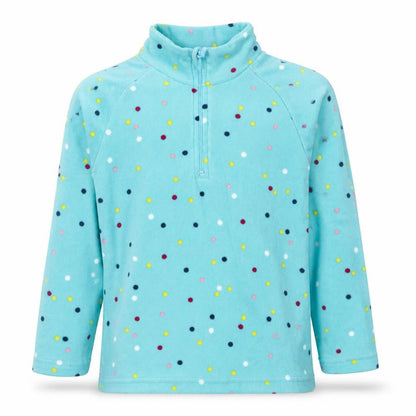 Front view of Mountain Warehouse girls’' blue spotted fleece pullover sweatshirt