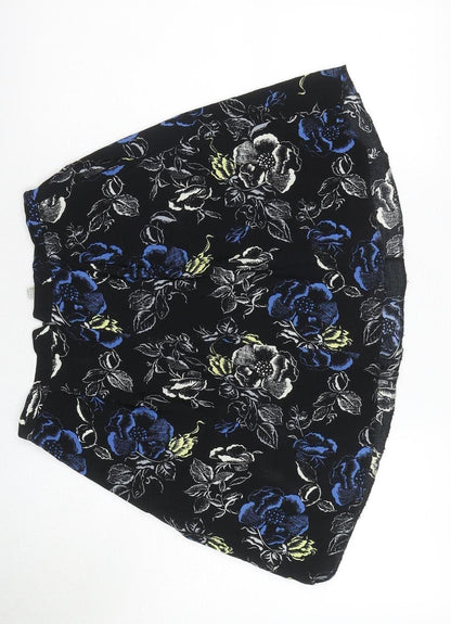 Hobbs Women's Black & Blue A-Line Floral Skirt Size 8