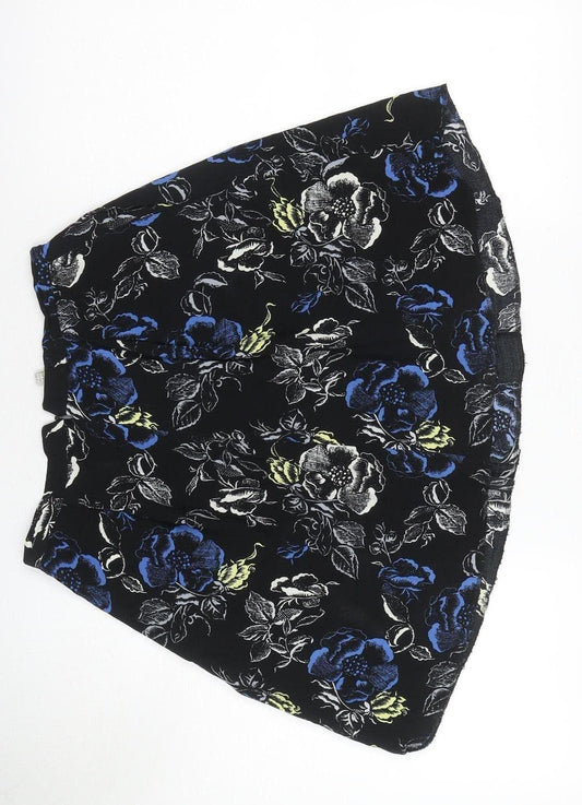 Hobbs Women's Black & Blue A-Line Floral Skirt Size 8