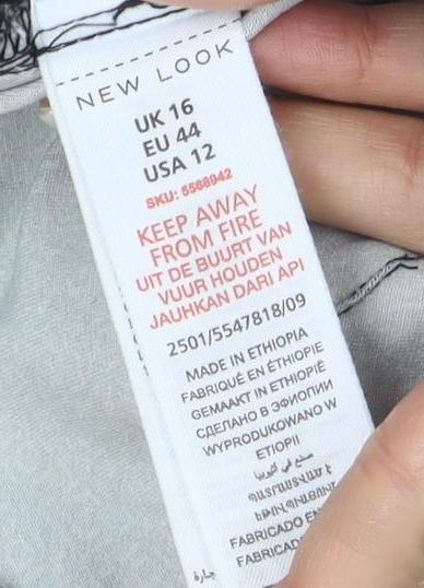 New Look Women's Black Geometric Trousers, Size 16