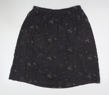 Fat Face Women's Black Floral Pleated Midi Skirt Size 8
