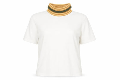 Zara Women's White T-Shirt with Knit Collar Size M