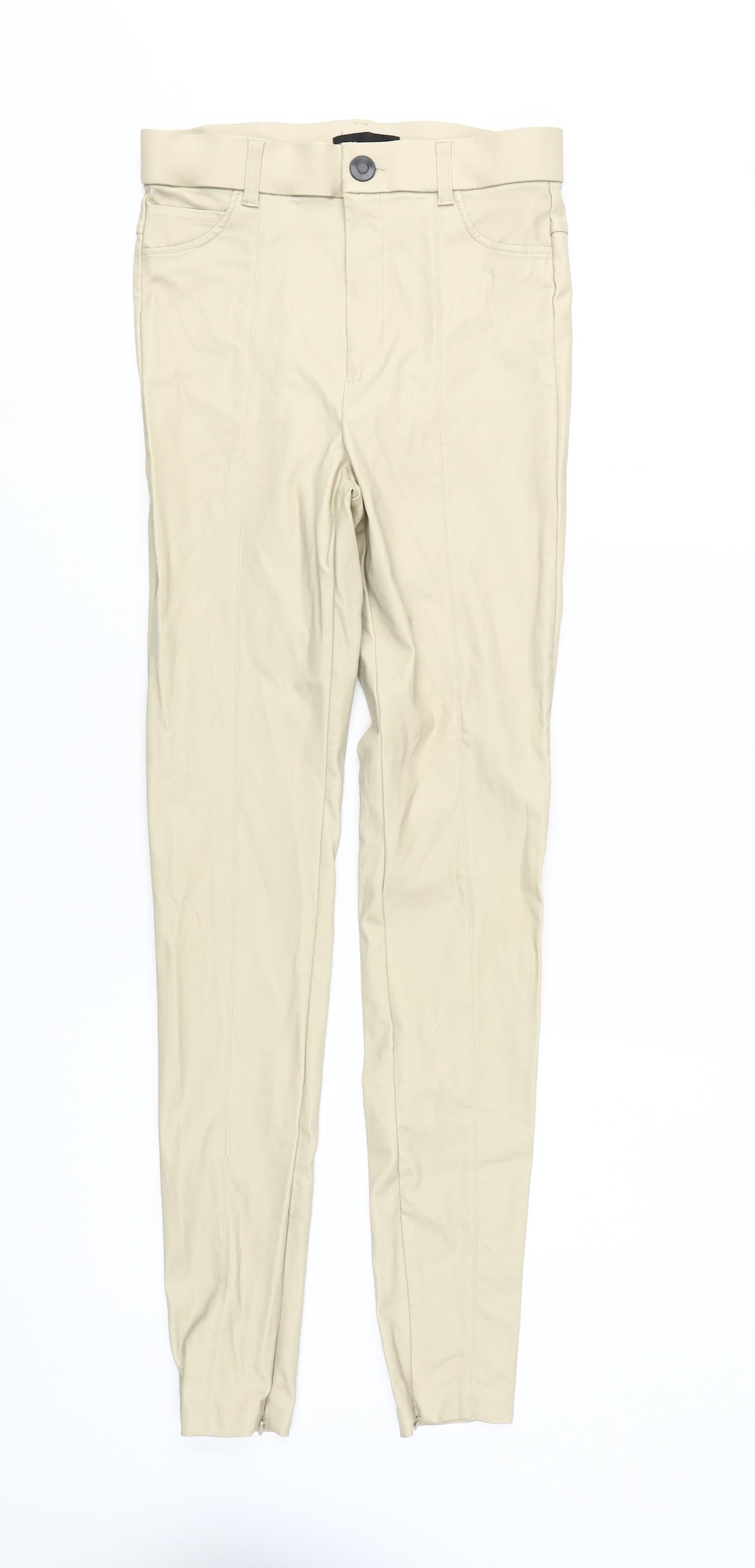 Womens UK Size S Zara Slim Fit Skinny Beige Trousers